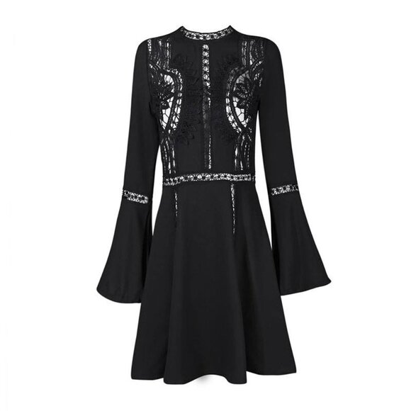 Storets gothic witchy bell sleeve peek-a-boo lace mini swing dress small - Picture 5 of 6